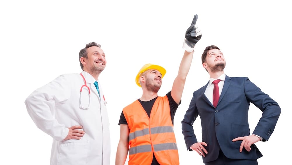 Doctor tradie and man in a suit